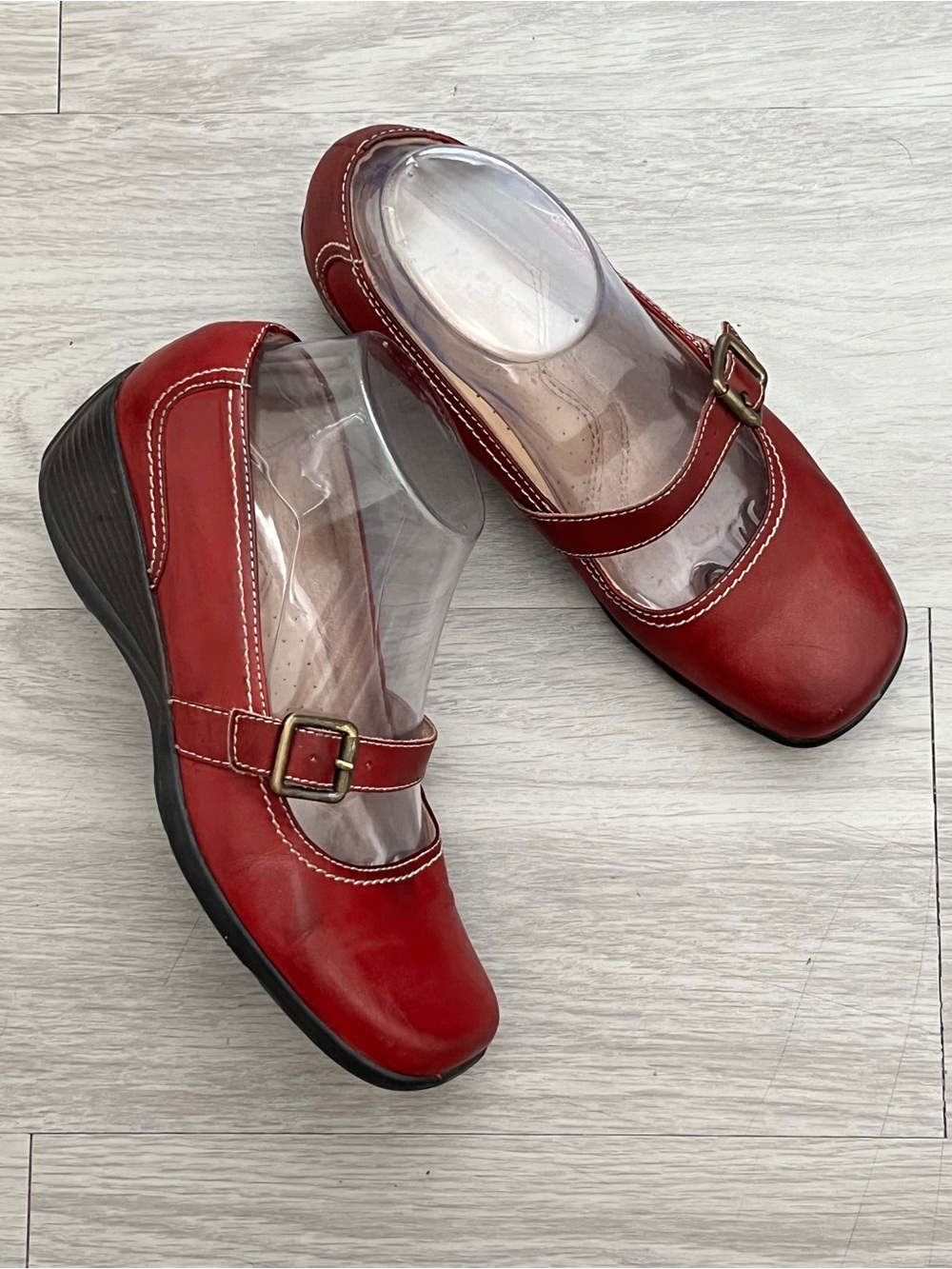 Naturalizer Ashna Red Leather Mary Jane Wedge Shoes Women’s 7.5
